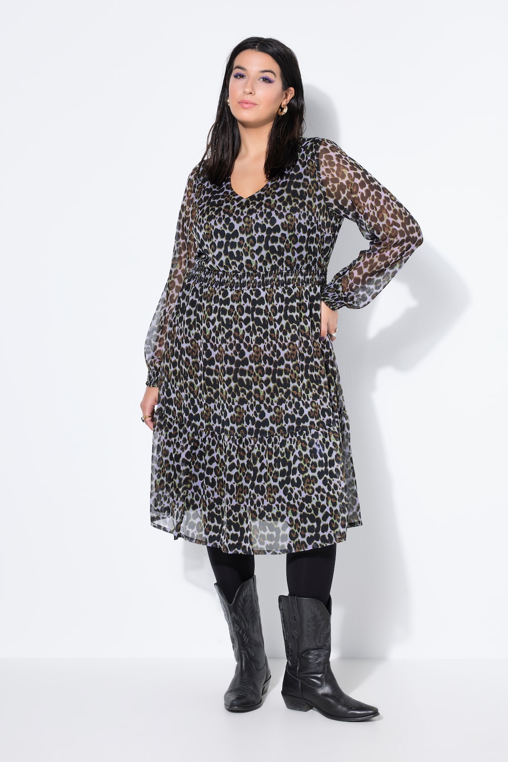 Midikleid, A-Line, doppellagig, Leo, Saumvolant