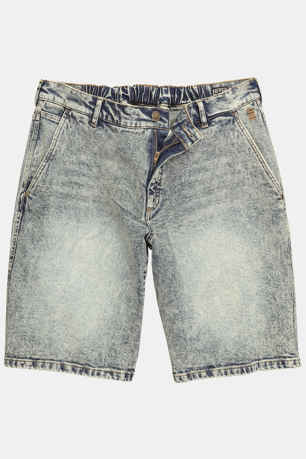 Bermuda STHUGE en dirty denim, 5 poches, coupe Baggy Fit ultra-large - jusqu'à la taille 74