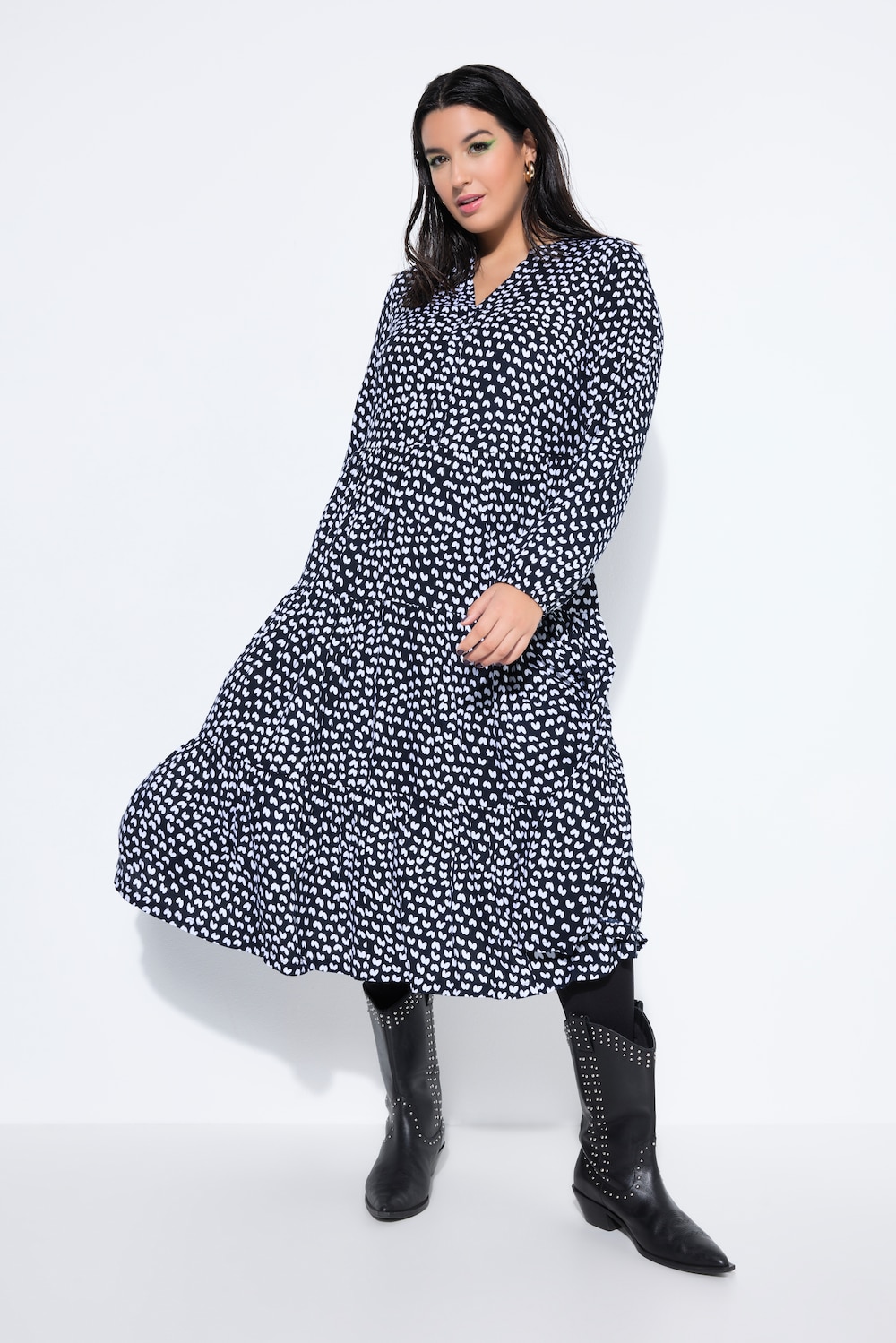 Maxi-jurk, A-lijn, black & white print