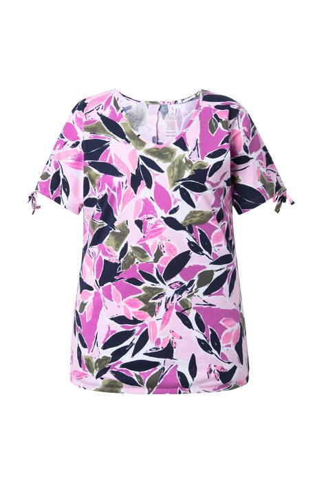 Tričko, květy, A střih, výstřih do V, krátké rukávy