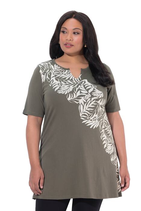 Dlouhé tričko, A střih, tunikový výstřih, krátké rukávy