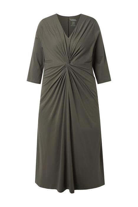 Maxi šaty, řasení, A střih, výstřih do V, 3/4 rukávy