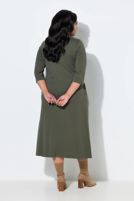 Maxi-jurk, gedrapeerd, A-lijn, V-hals, 3/4-mouwen