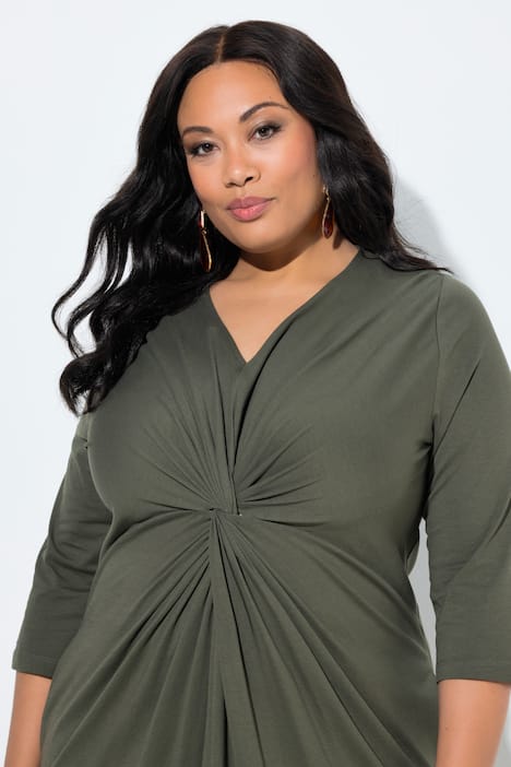 Maxi-jurk, gedrapeerd, A-lijn, V-hals, 3/4-mouwen