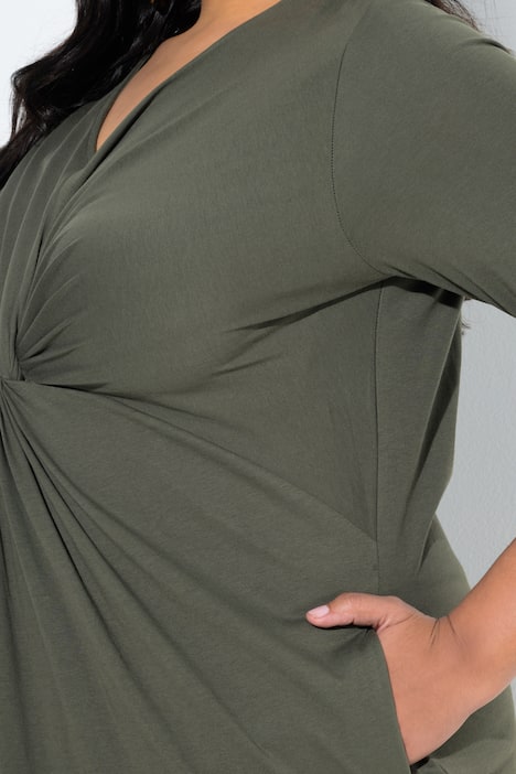 Maxi-jurk, gedrapeerd, A-lijn, V-hals, 3/4-mouwen