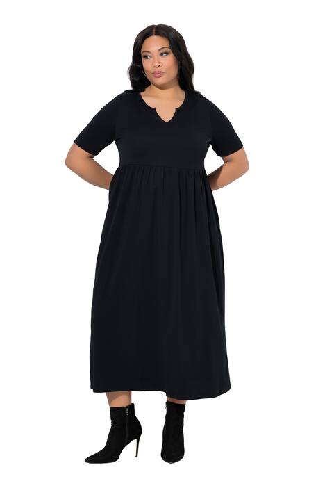 Maxi šaty, A střih, tunikový výstřih, krátké rukávy, kapsy