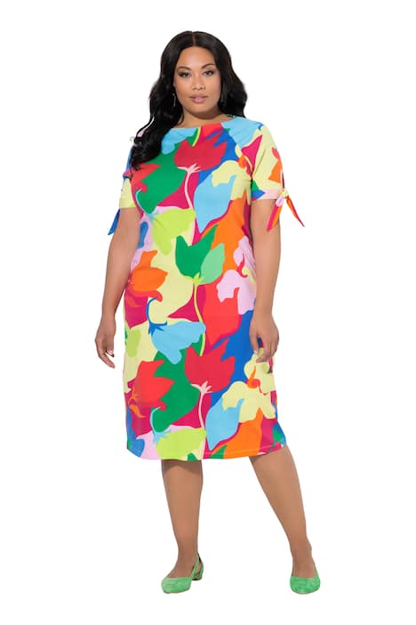 Midi šaty, lístky, A střih, hranatý výstřih, krátké rukávy