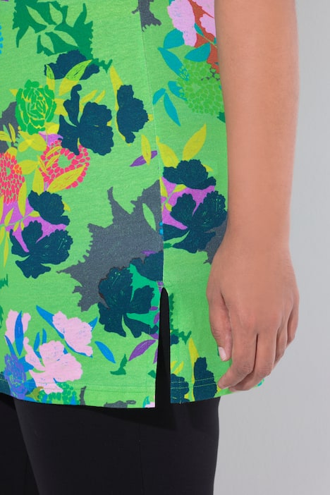 Lang T-shirt, pyntebånd, A-form, V-udskæring, korte ærmer