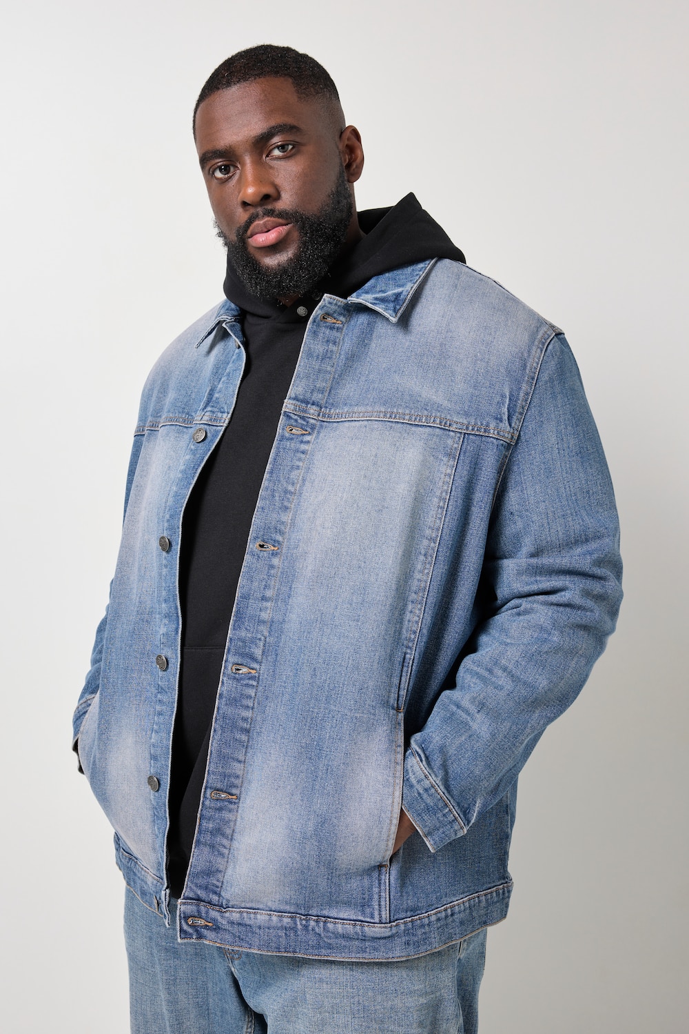 STHUGE Jeansjacke, Vintage Look, Knopfleiste, bis 8 XL