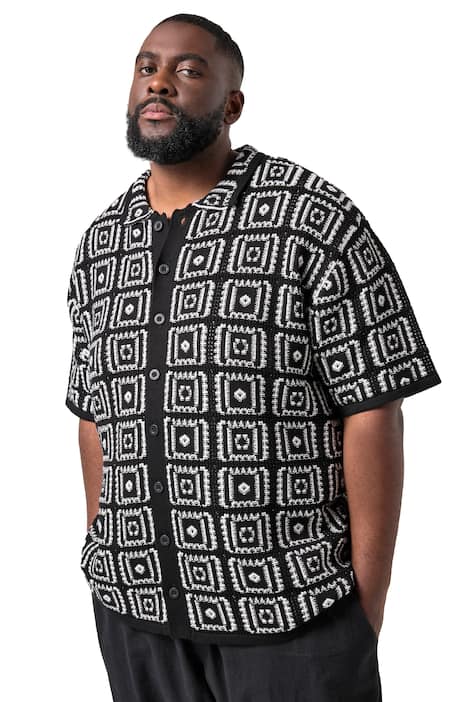 Pletená košile STHUGE, krátké rukávy, FLEXLASTIC®, špičatý límec, do velikosti 8XL