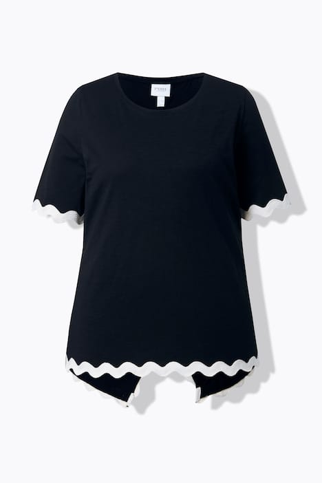 T-Shirt, Zierborte, Rundhals, Halbarm, Biobaumwolle