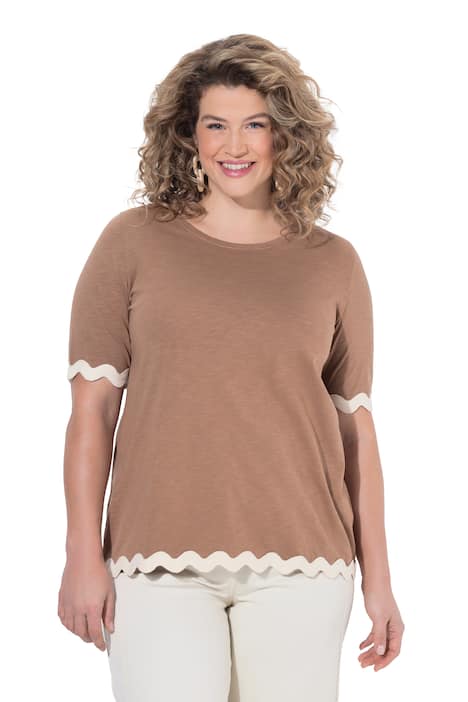 Tričko, ozdobný lem, kulatý výstřih, polo rukávy, bio-bavlna