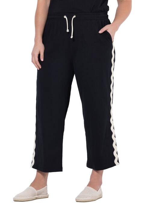 Žerzejové kalhoty Culottes, ozdobné švy, široké nohavice, pružný pas