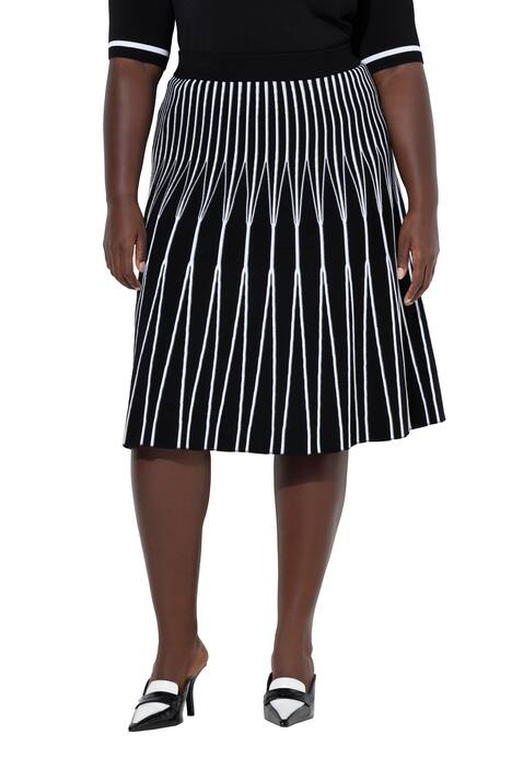 Plisovaná midi sukně, pruhy, A střih, elastický pas