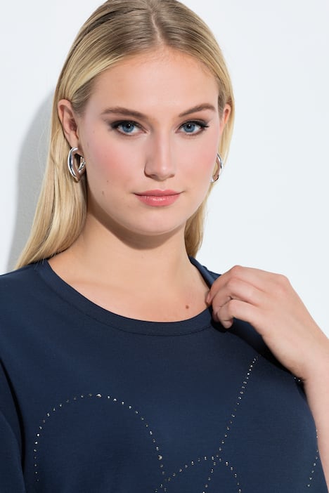 Sweatshirt, Ziersteine, Rundhals, Halbarm, Modalmix