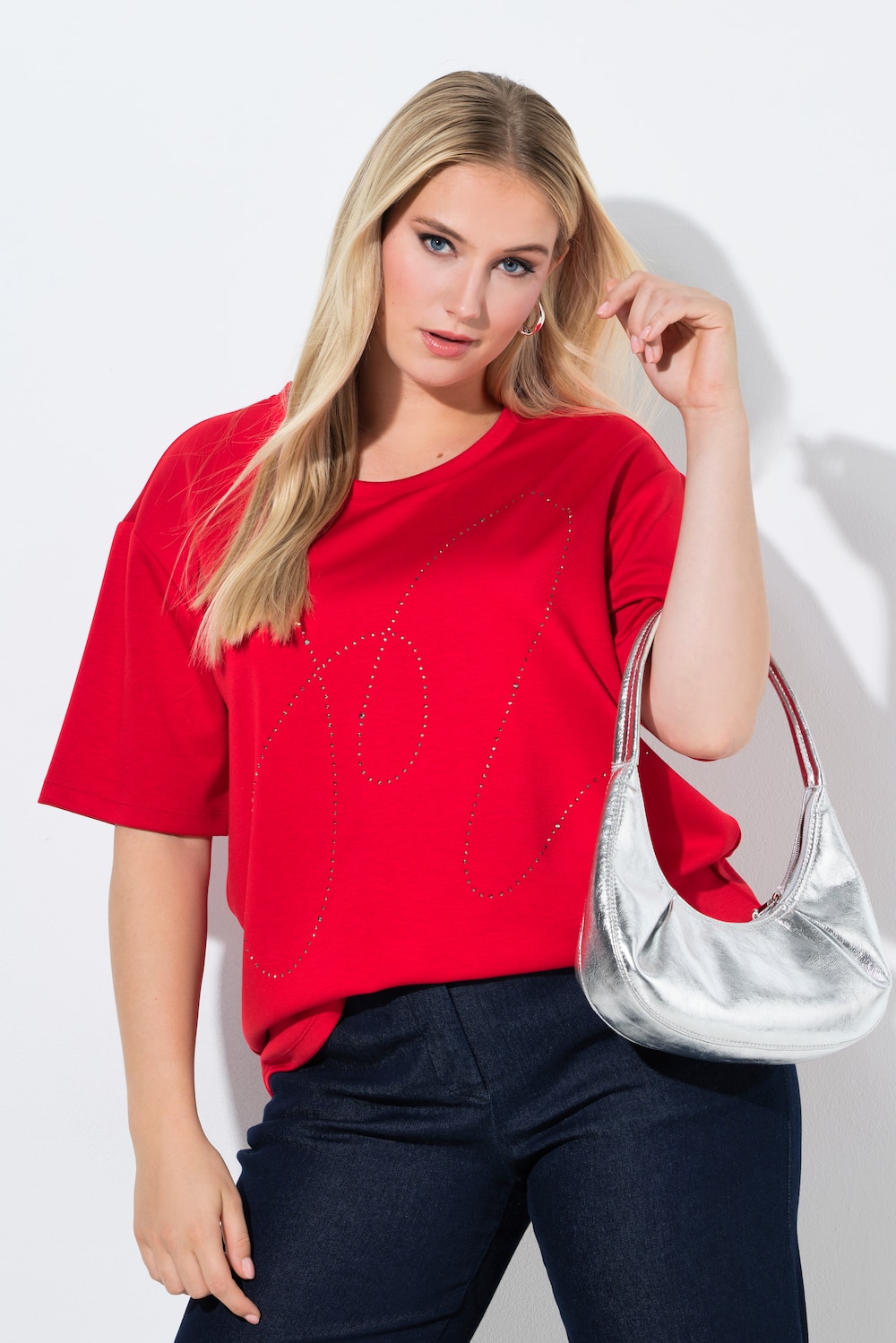 Sweatshirt, Ziersteine, Rundhals, Halbarm, Modalmix