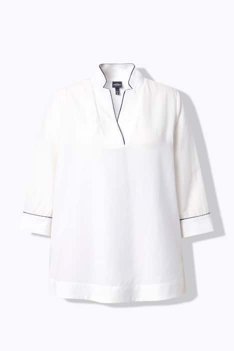 Lyocell blouse, biesjes, A-lijn, opstaande kraag, 3/4-mouwen