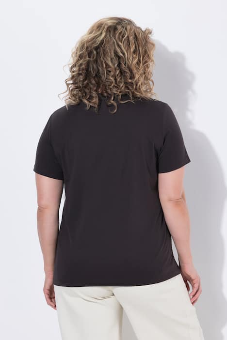 T-shirt, gehaakt borstzakje, ronde hals, korte mouwen, biologisch katoen