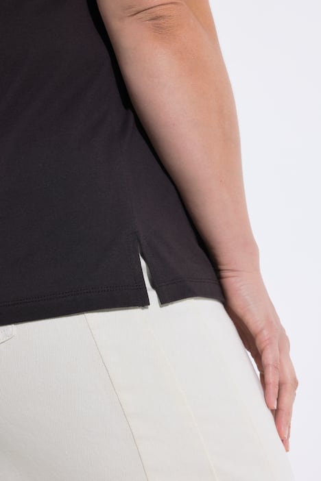 T-shirt, gehaakt borstzakje, ronde hals, korte mouwen, biologisch katoen