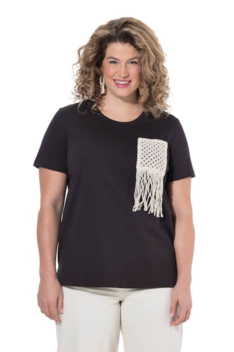 Tričko, háčkovaná náprsní kapsa, kulatý výstřih, polo rukávy, bio-bavlna