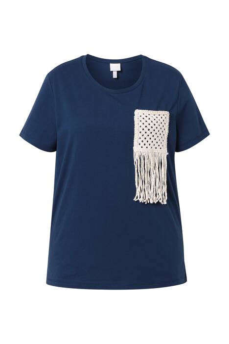 Tričko, háčkovaná náprsní kapsa, kulatý výstřih, polo rukávy, bio-bavlna