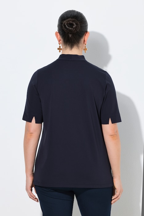 T-shirt, applicatie, gobletkraag, V-hals, korte mouwen