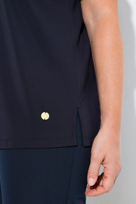 T-shirt, applicatie, gobletkraag, V-hals, korte mouwen