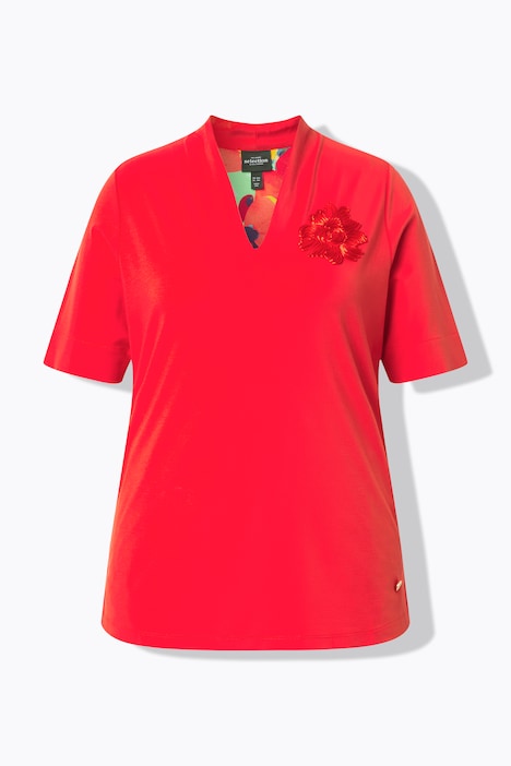 Tričko, aplikace, kalichový límec, V výstřih, polo rukávy