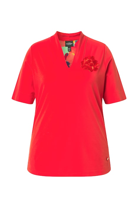 Tričko, aplikace, kalichový límec, V výstřih, polo rukávy