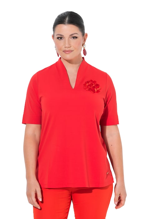 Tričko, aplikace, kalichový límec, V výstřih, polo rukávy