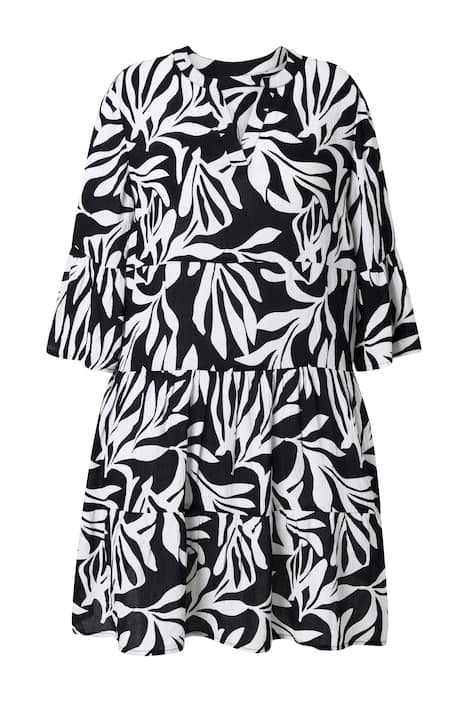 Midi šaty, áčkový střih, V výstřih, 3/4 rukáv