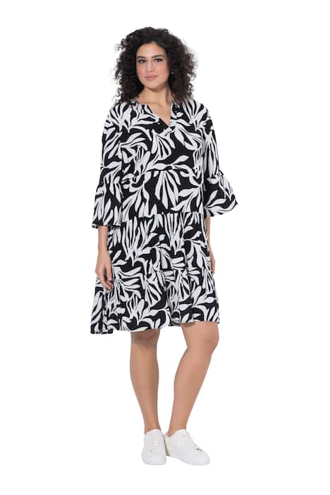 Midi šaty, áčkový střih, V výstřih, 3/4 rukáv