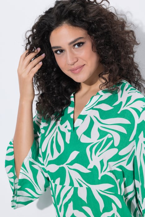 Sukienka midi, krój trapezowy, dekolt w serek, rękaw 3/4