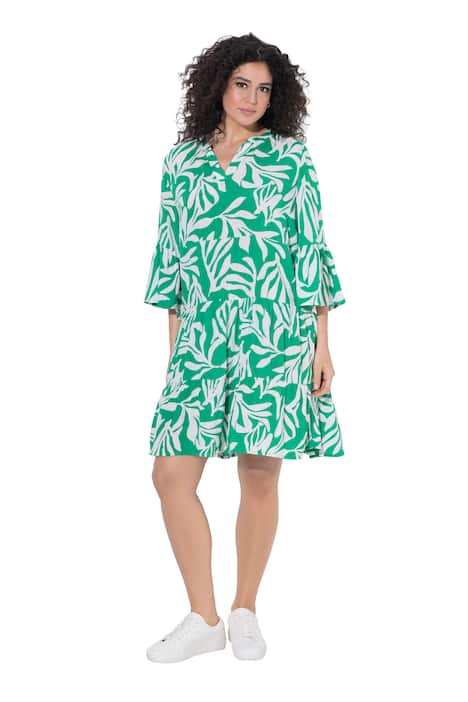 Midi šaty, áčkový střih, V výstřih, 3/4 rukáv