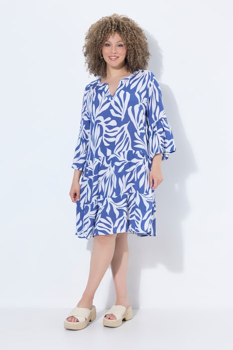 Midikleid, A-Linie, V-Ausschnitt, 3/4-Arm