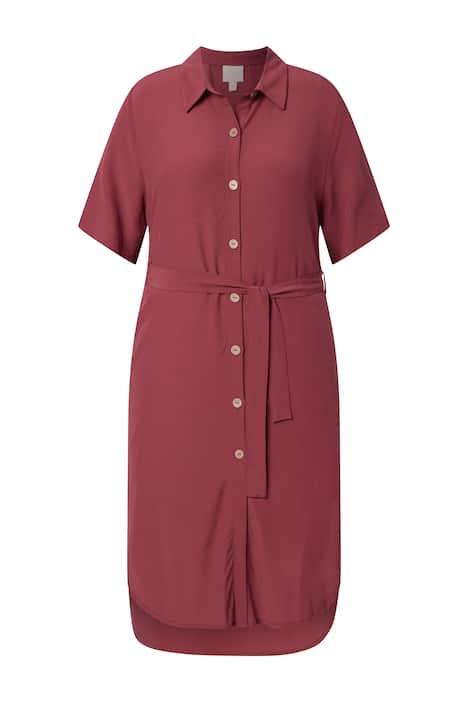 Midi šaty, košilový límec, pásek, polo rukávy, bio-bavlna