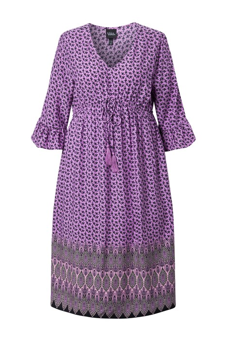 Midi šaty, stahovací šňůra v pase, áčkový střih, V výstřih, 3/4 rukáv