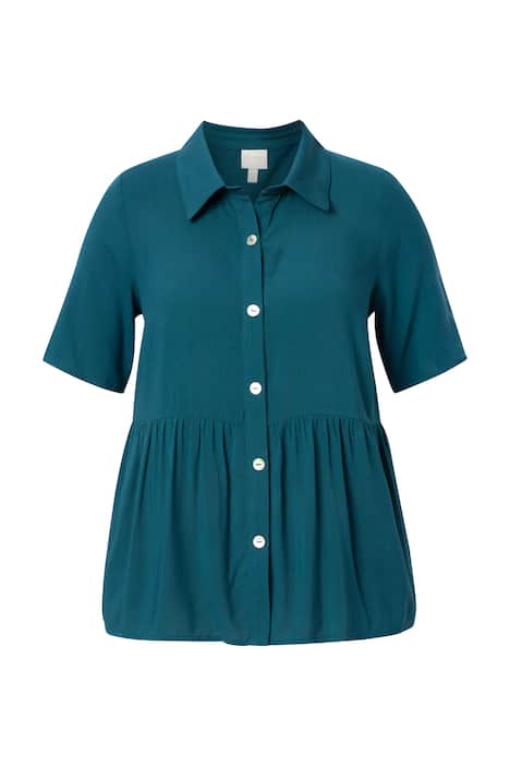 Košilová halenka, nabíraný klín, áčkový střih, košilový límec, polo rukávy