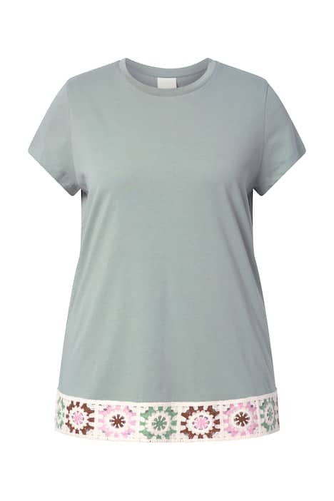 Tričko, háčkované lemování, kulatý výstřih, polo rukávy, bio-bavlna