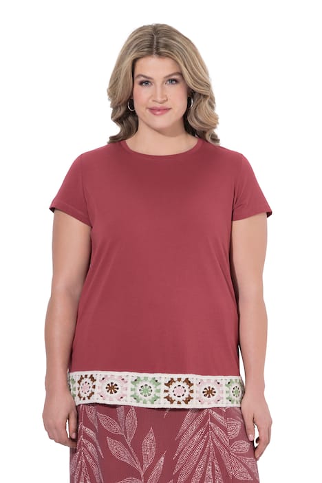 Tričko, háčkované lemování, kulatý výstřih, polo rukávy, bio-bavlna