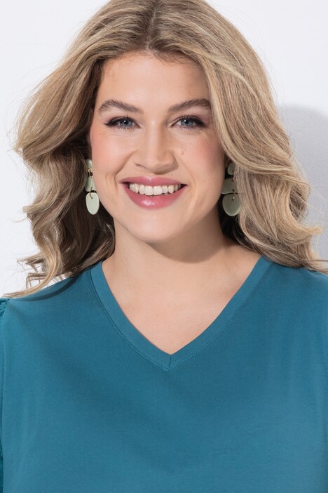 T-Shirt, Stickerei, V-Ausschnitt, Halbarm, Biobaumwolle