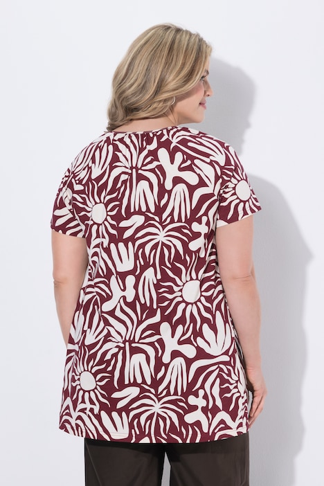 T-Shirt, Blätter, Tunika-Ausschnitt, Cupärmel, Biobaumwolle