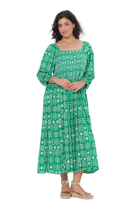 Maxi šaty, A střih, hranatý výstřih, 3/4 rukáv