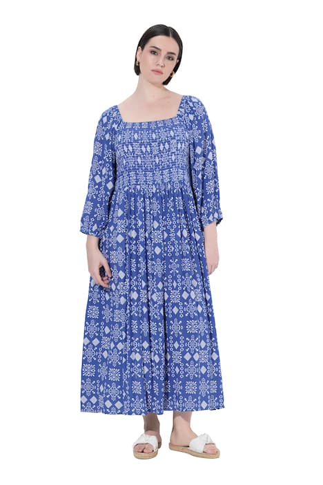 Maxi šaty, A střih, hranatý výstřih, 3/4 rukáv