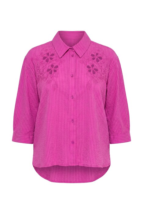 Košilová halenka, materiál seersucker, výšivky, košilový límec, 3/4 rukávy