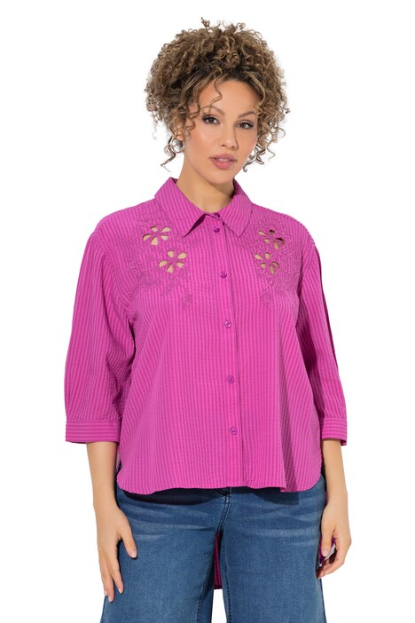 Košilová halenka, materiál seersucker, výšivky, košilový límec, 3/4 rukávy