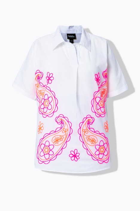 Bluse, Paisley-Stickerei, Oversized, V-Ausschnitt, Halbarm