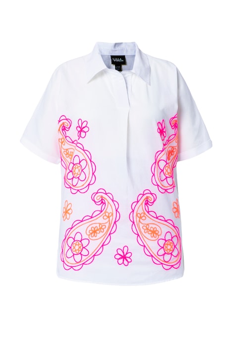 Oversize halenka s paisley výšivkou a véčkovým výstřihem, krátký rukáv