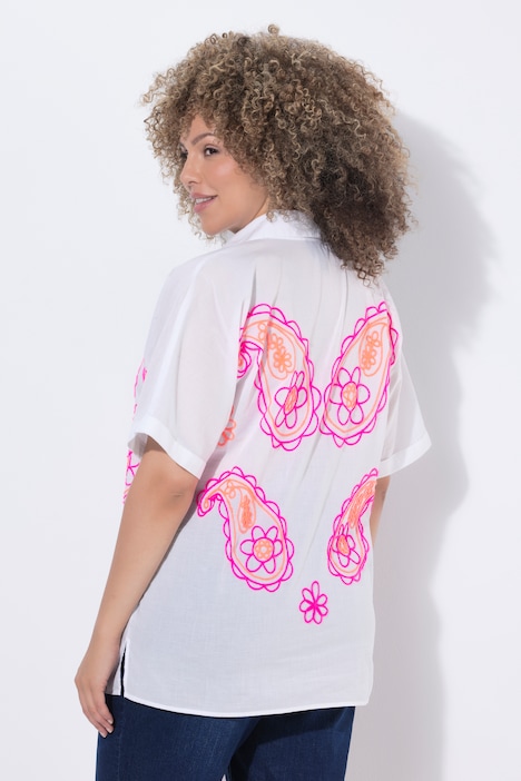 Bluse, Paisley-Stickerei, Oversized, V-Ausschnitt, Halbarm