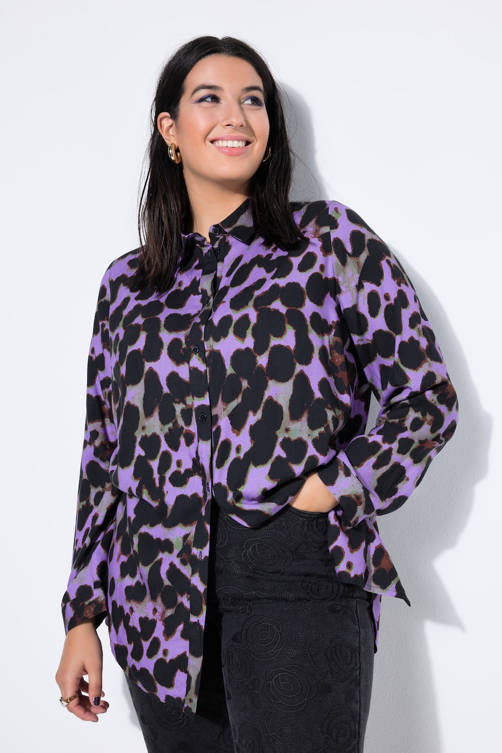 Große Größen Hemdbluse, Damen, lila, Größe: 46/48, Viskose, Studio Untold